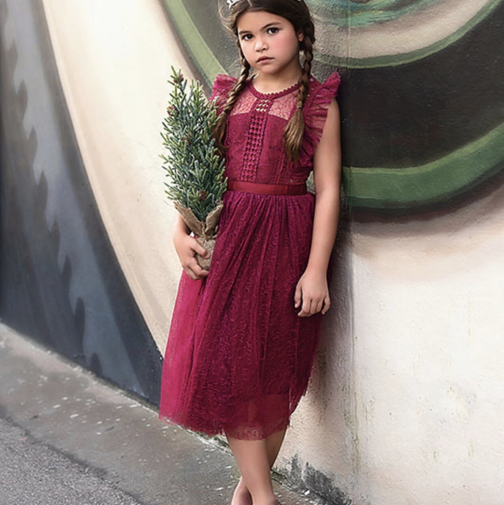 NWT {Trish Scully} Child Burgundy Lace Tulle Dress